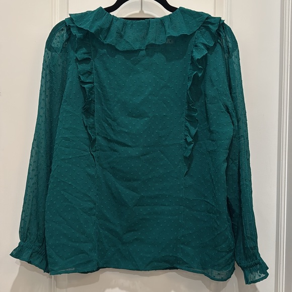 LOFT Long Sleeve Green Teal Flowy Blouse. Size Petite Large - Picture 8 of 10